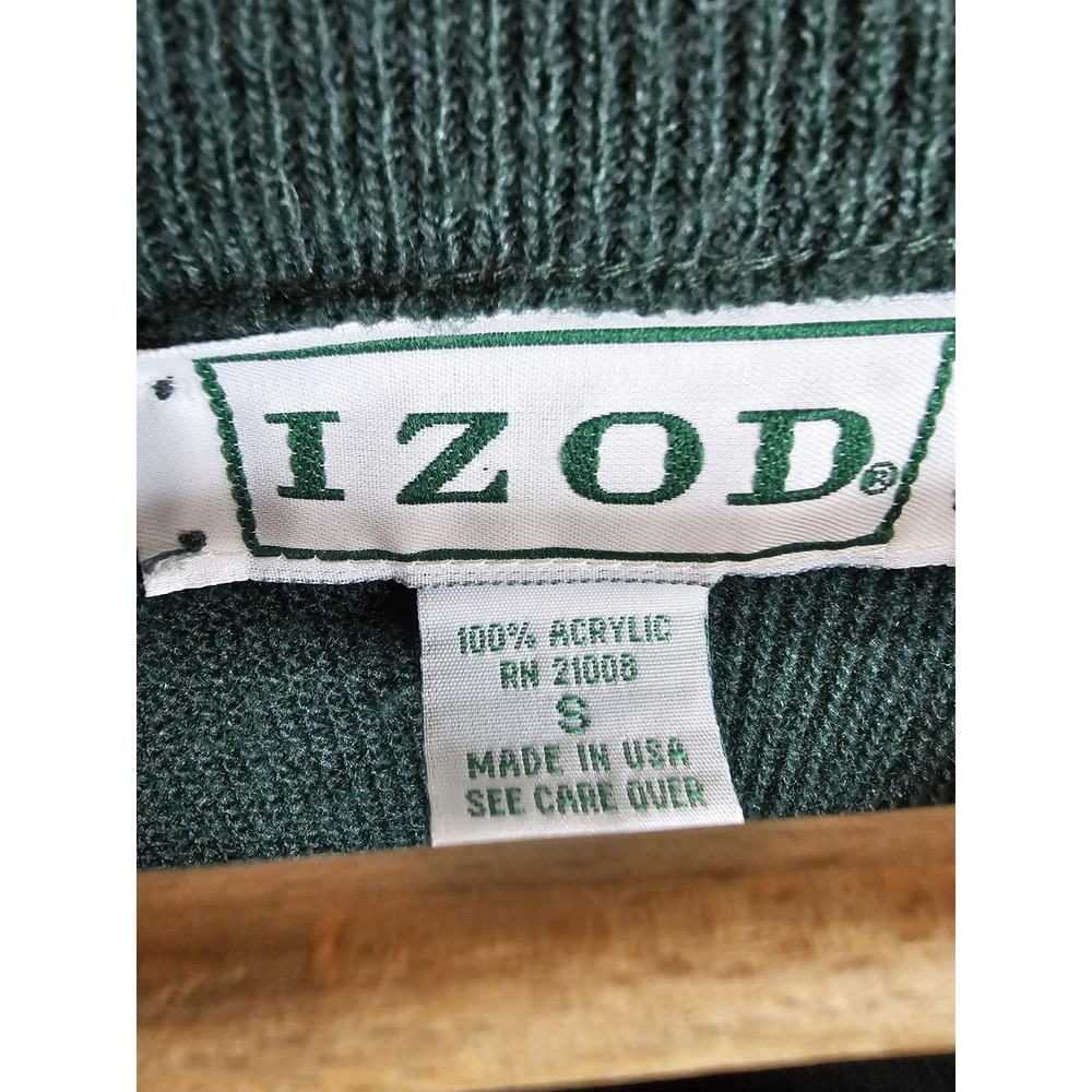 Vintage Izod Green V Neck Knit Preppy Sweater Men's Small Made USA Grandpacore - Picture 4 of 12